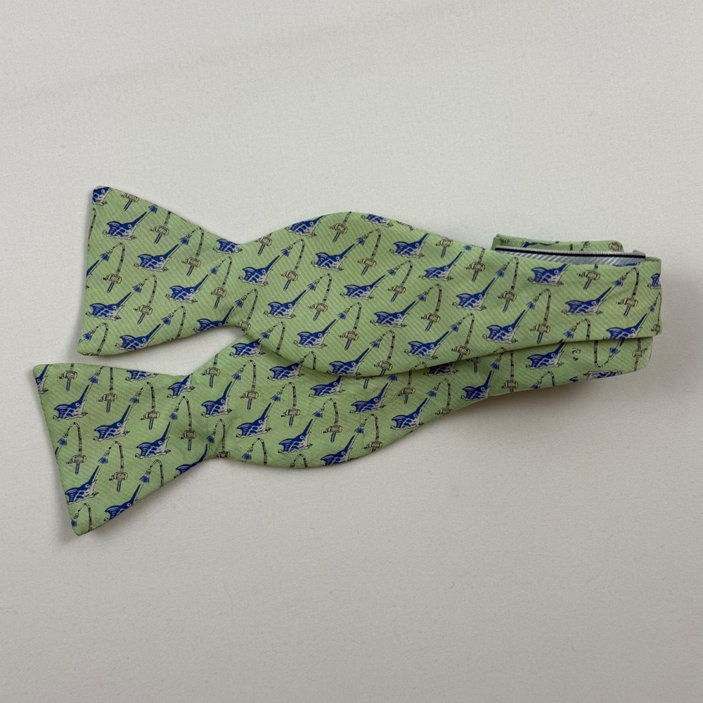 Southern Tide Mens Silk Bow Tie Lime Green Marlin Fishing Rod Nautical Self-Tie